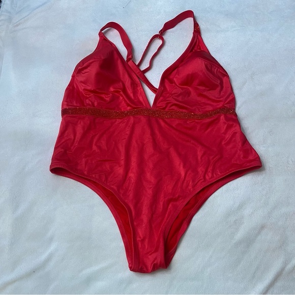 New! Victoria’s Secret Red Shine Strap Plunge One Piece Swimsuit 3683 - Picture 2 of 8